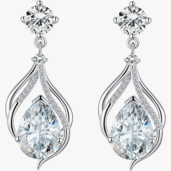 roses_garden Jewelry - White Gold Double Twist Teardrop Diamond CZ Earrings NWT